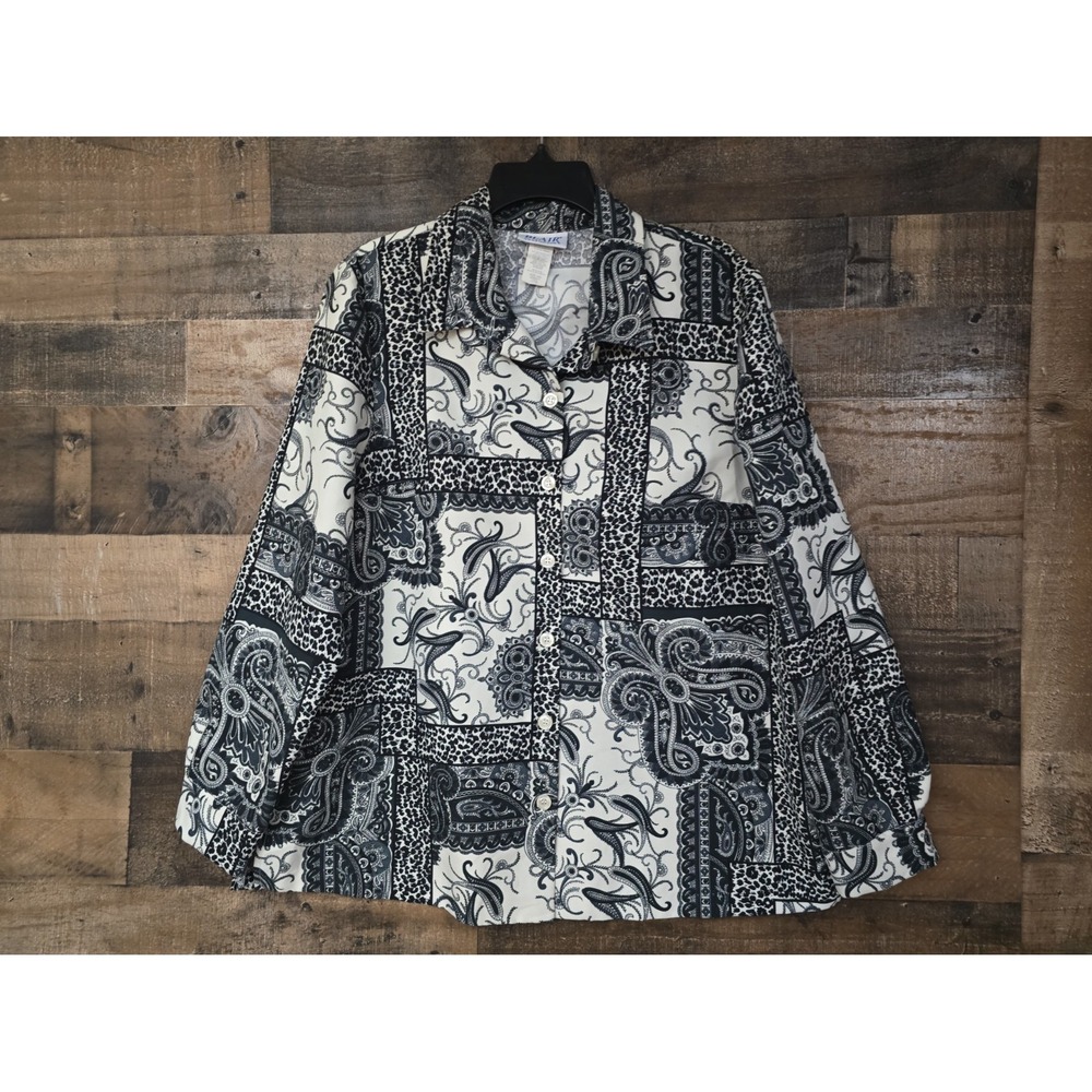 Patchwork Paisley Button Up Top Women Large Boho Cottagecore Classic Career VTG